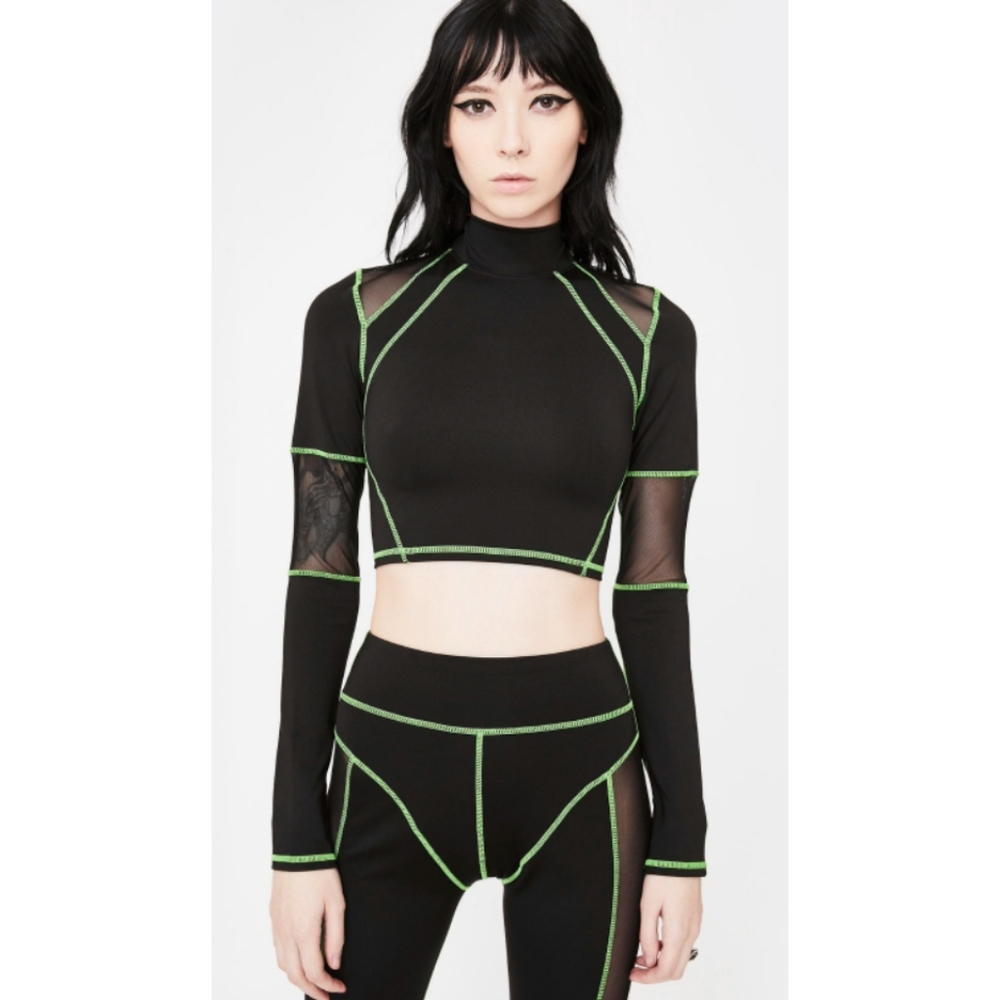 Jaded London Green Black High Neck Mesh Top